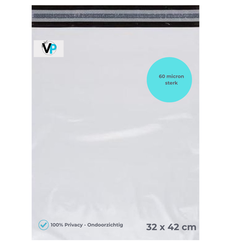 Sterke witte verzendzak 32x42 cm 60 micron Verpapack.